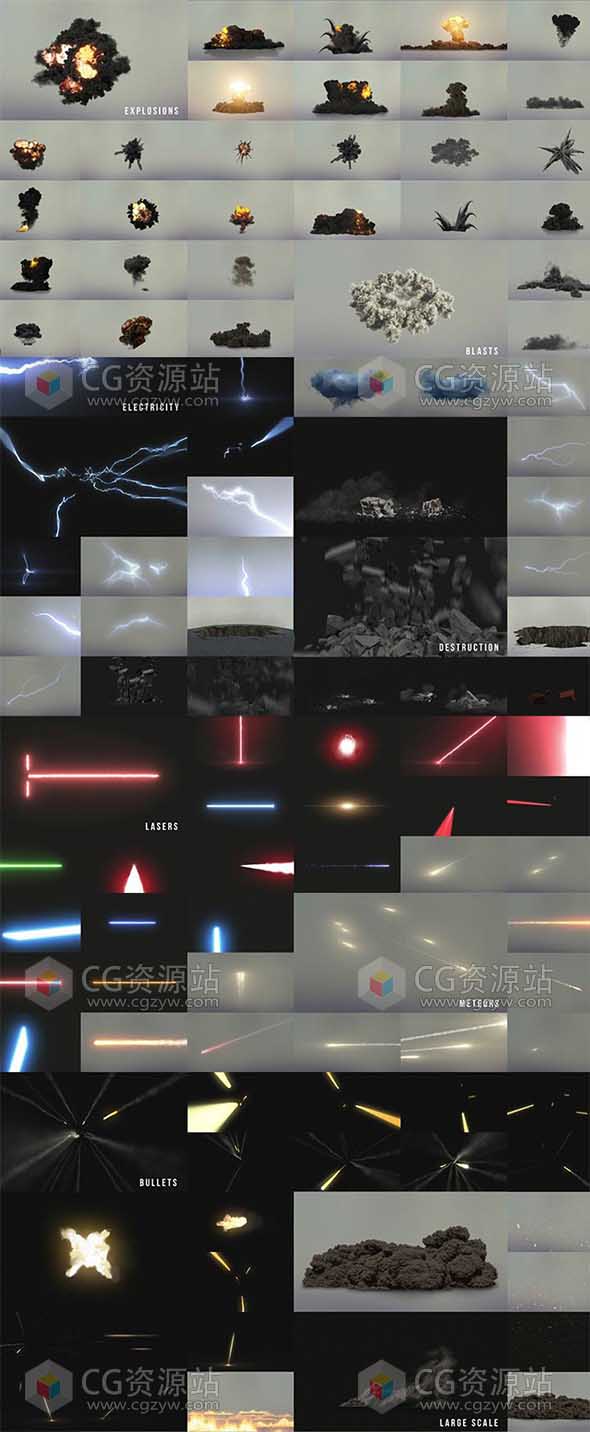 视频素材-火焰闪电电流烟雾倒塌爆炸流星子弹穿梭特效合成素材CHAOS(更新)-图片2