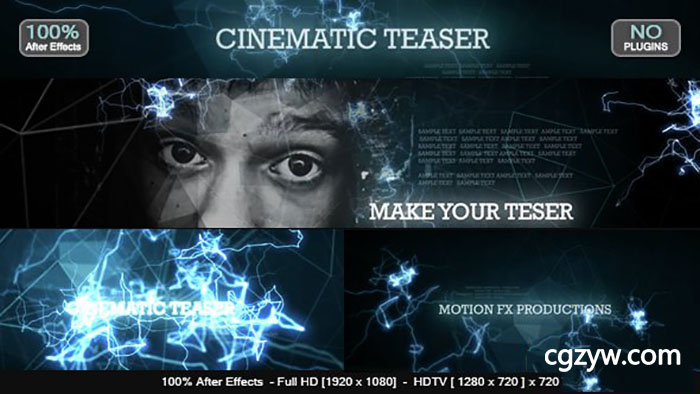 AE模板-蓝色发光线条电影片头预告宣传片Cinematic Teaser 免费下载