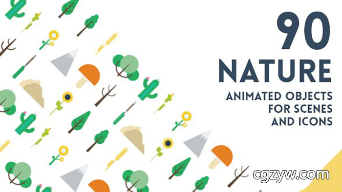 AE模板-90组MG大自然植物卡通动画元素包icon图标 免费下载
