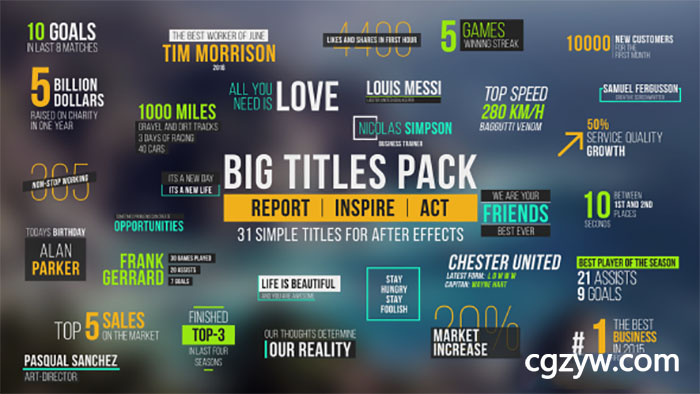 AE模板 大字字幕标题动画设计人名体育赛事企业报告Big Titles Pack 免费下载