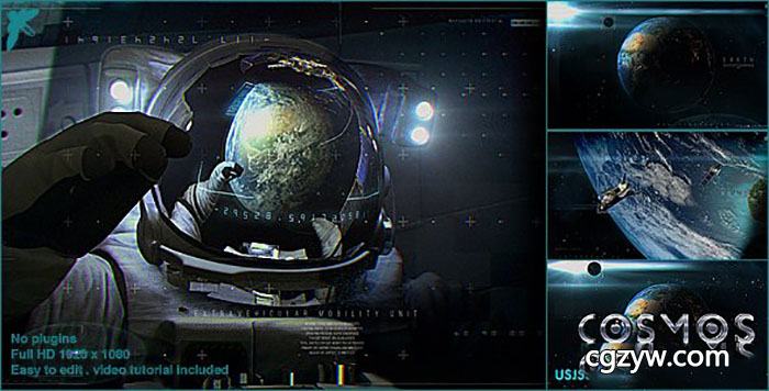 AE模板-地球宇宙飞船卫星宇航员三维标志开场片头动画展示 Earth Cosmo Logo 免费下载