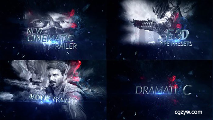 AE模板-E3D史诗电影预告片头动态文字标题动画片头展示Dynamic Type Presets Combo Pack免费下载