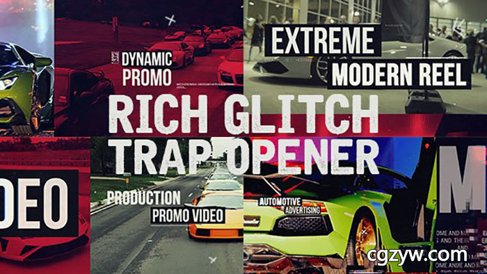 AE模板-超级跑车城市生活纪录片信号损坏毛刺切换片头开场 Rich Glitch Trap Opener 免费下载