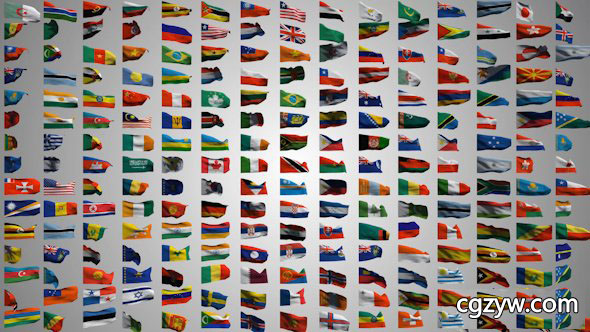 AE模板-E3D国家旗帜飘动模型动画 Element Flags Pack 免费下载