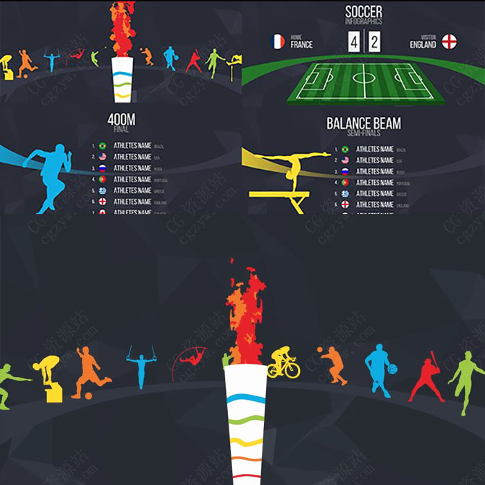 AE模板-扁平化创意体育赛事电视栏目包装奥运会介绍MG动画展示