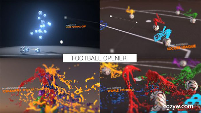 AE模板-多彩液体泼洒创意足球赛事体育节目开场 Colourful Football Opener 免费下载