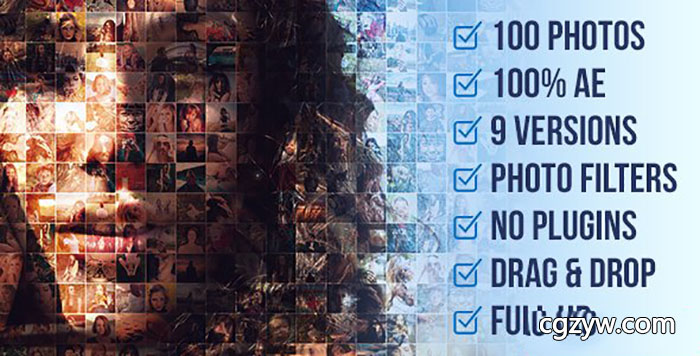 AE模板-创意图片翻转折叠马赛克图案婚礼纪念日假期相册宣传展示