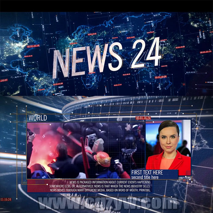 AE模板-E3D新闻24小时科技感HUD背景地图体育财经政治经济栏目包装