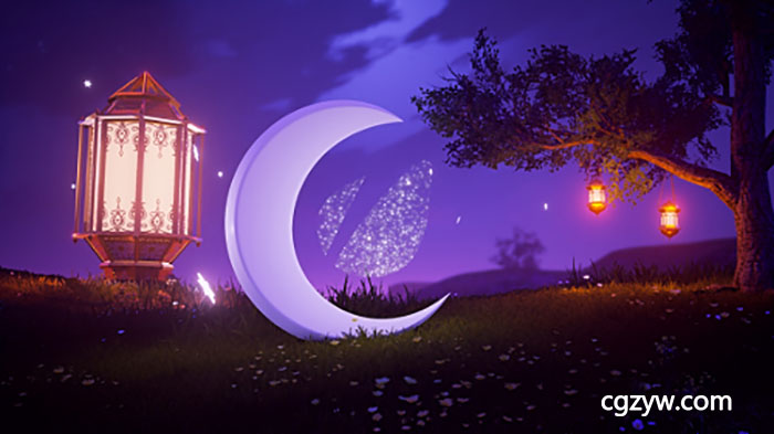 AE模板-唯美夜景三维月光灯笼旋转logo开场视频 免费下载