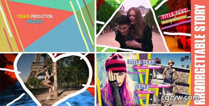 AE模板-复古卡通图形动画元素展示照片幻灯片展示片头 Unforgettable Story – Slideshow 免费下载