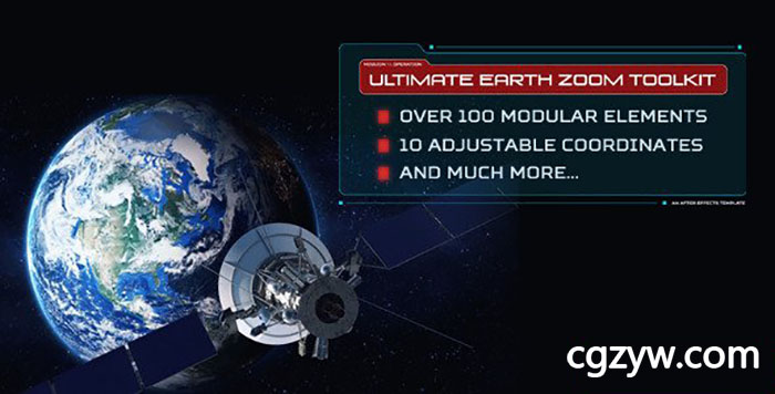 AE模板-终极高科技鸟瞰俯冲地球军事地点介绍太空搜索定位展示工具包