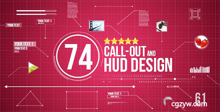 AE模板-74款科技线条呼叫文字图片HUD信息介绍细节放大设计包展示动画