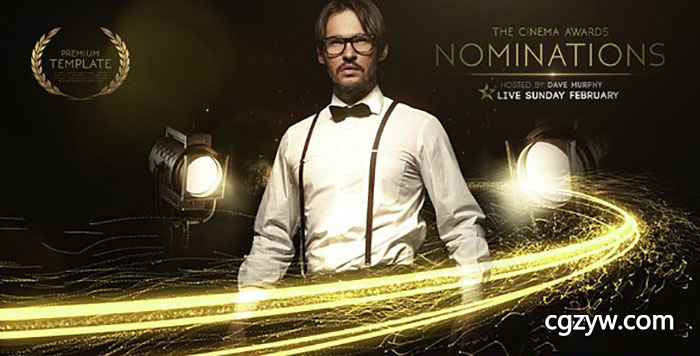 AE模板-炫酷金色粒子光线路径电影开幕提名奖项体育赛事预告片