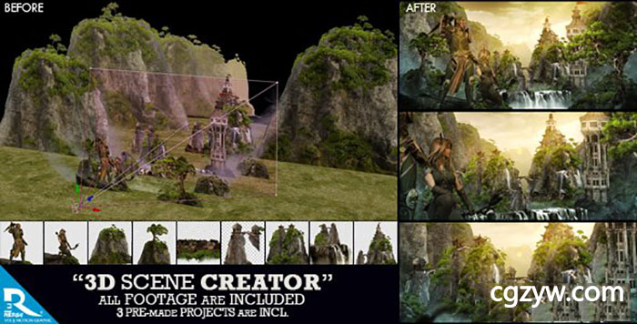 AE模板-3D图层场景合成动画分层展示游戏电影预告宣传片工具包