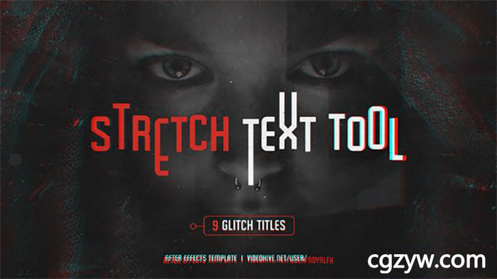 AE模板-创意高科技扭曲信号损坏失真闪动字幕动画 Stretch Text Tool & Glitch Titles Pack 免费下载