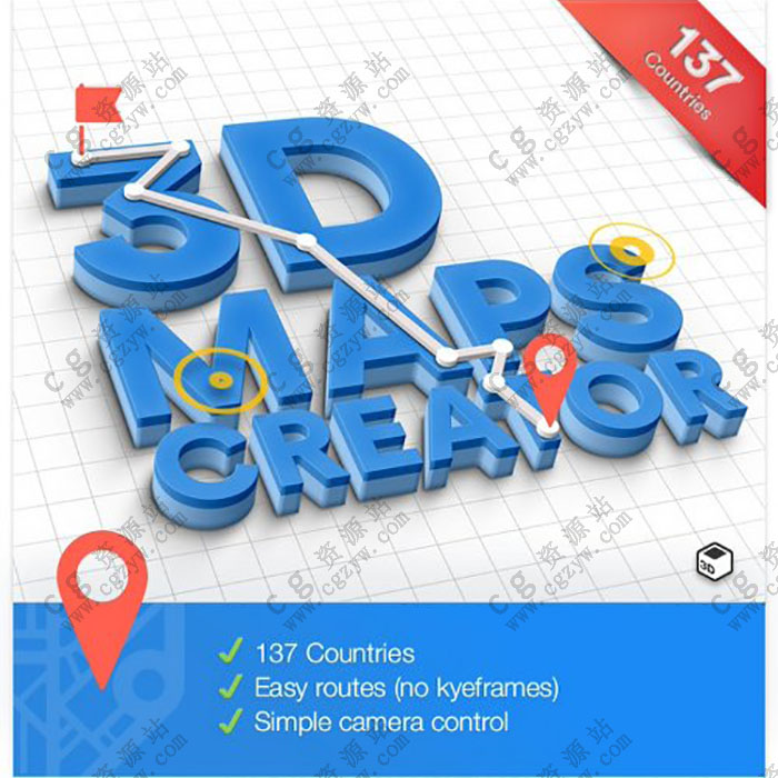 AE脚本预设-三维地图地点标识箭头位置指示任意图形动画预设