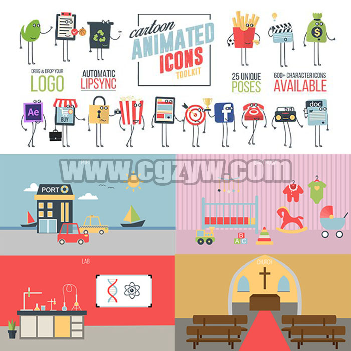 AE模板-可爱卡通小人图标线条自定义MG动画产品Logo介绍解说