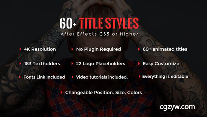AE模板-60个4K简洁文字标题字幕条动画 SixtyPlus – 60 Title Styles 免费下载
