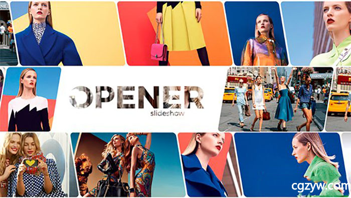 AE模板-时尚图形拼贴遮罩模特秀服装宣传视频 Slide Opener 免费下载