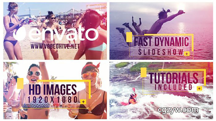 AE模板-青春活力动态城市旅游假日动感聚会视频片头 Fast Dynamic Slideshow 免费下载