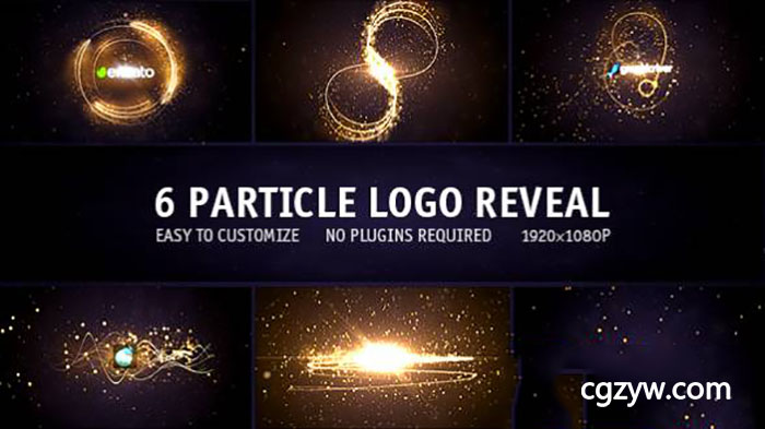 AE模板-6组漂亮发光粒子路径动画Logo标志展示Particle Logo Reveal Pack 6in1 免费下载