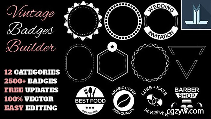 AE模板-2500个复古标签徽章文字标题条幅影视包装工具包