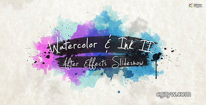 AE模板-中国风复古水彩水墨晕开幻灯片图片片头展示