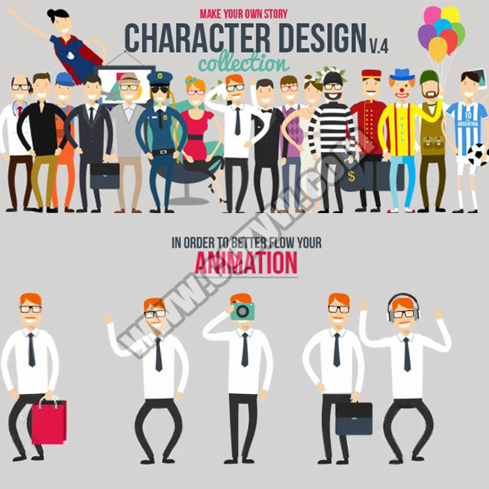 AE模板-二维角色场景上班族工人医生服务员运动员厨师MG动画