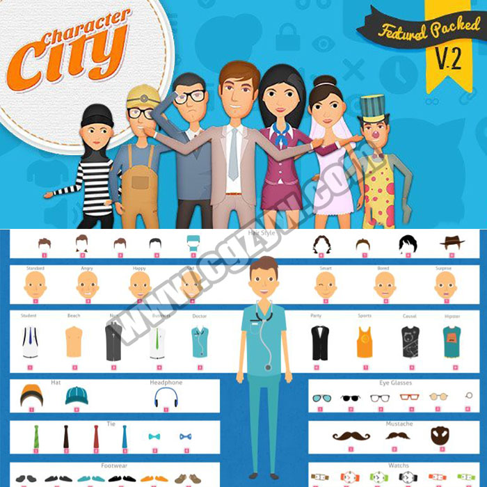 AE模板-二维卡通人物角色城市场景动画解说视频MG动画工具包