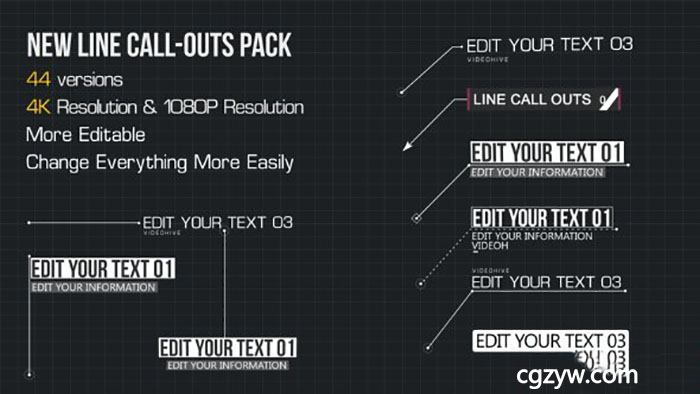 AE模板-4K HUD高科技箭头文字产品说明放大指示线介绍包装