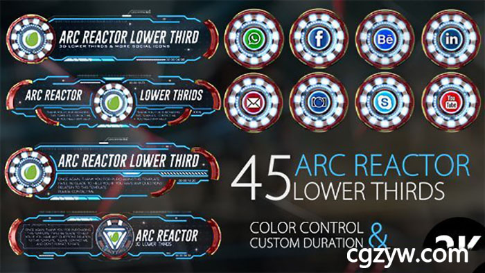 AE模板-45组圆弧科技感游戏人名字幕条HUD动画 45 Arc Reactor Lower Thirds 免费下载