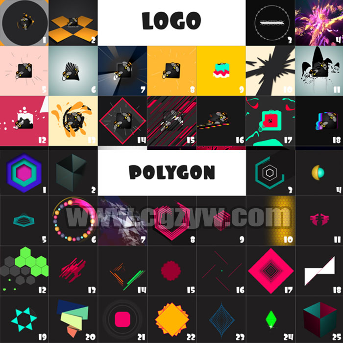 AE模板-二维卡通炫彩图形LOGO转场背景多边形工具包MG动画