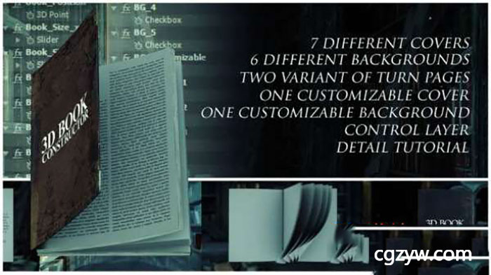 AE模板-三维书籍书本翻页图片文字杂志宣传展示 3D Book Constructor 免费下载
