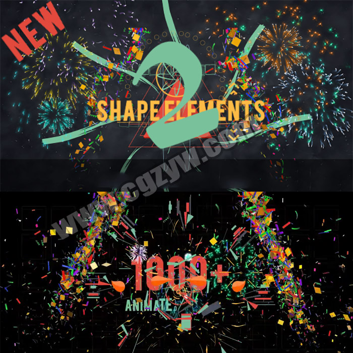 AE模板-1000个MG动画FX元素动态图形形状图层运动元素包装第二季