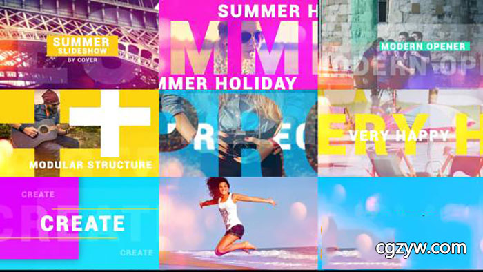 AE模板-夏季动感娱乐清新时尚大字文字标题遮罩开场片头 Summer Opener 免费下载