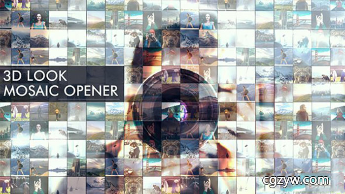 三维立方体墙面拼贴3D照片墙图片视频展示 3D Look I Mosaic Opener Slideshow 免费下载