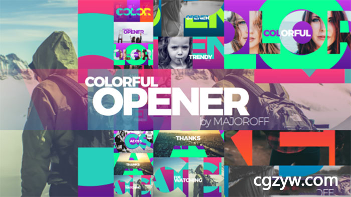 AE模板-时尚大标题遮罩照片公司视频宣传片头开场Colorful Opener 免费下载