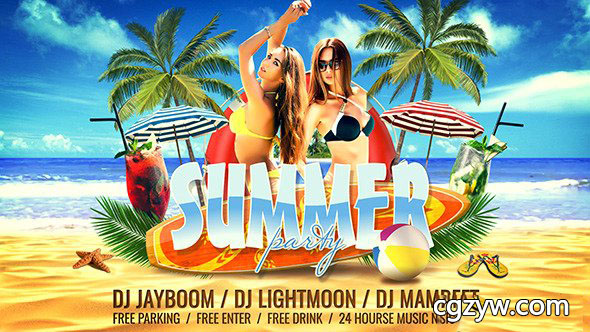 AE模板-夏天海滩派对聚会宣传片头 Summer Party 免费下载