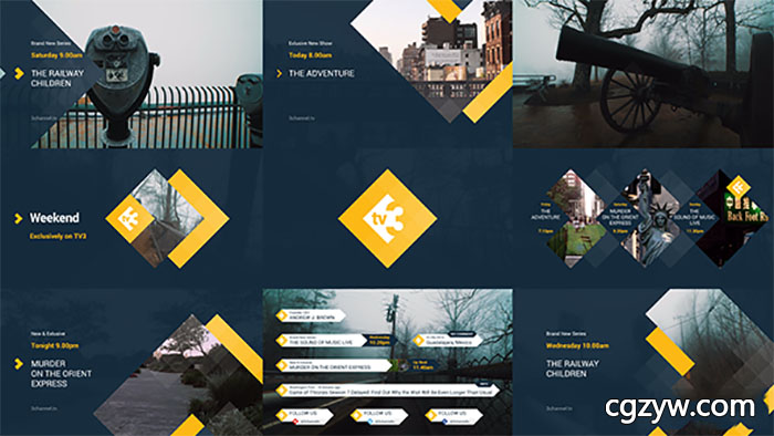 AE模板-电视TV图形运动遮罩栏目包装 TV3 – Broadcast PackageTV 免费下载