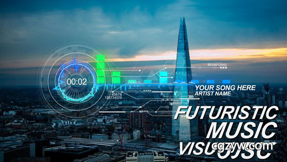 AE模板-未来高科技HUD音乐可视化播放器效果UI界面 Futuristic Music Visua 免费下载