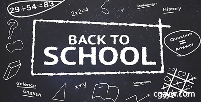 AE模板-创意风格宣传相册黑板粉笔儿童学生绘画展示 Back to School 免费下载