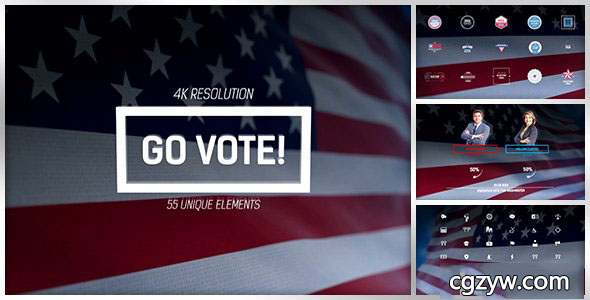 AE模板-4K投票选举图标标签对比宣传 Go Vote 4k Project 免费下载