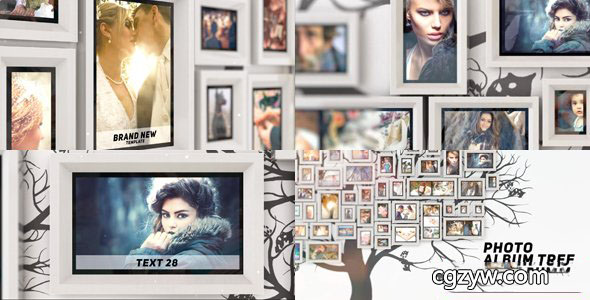AE模板-室内墙壁相框3D相册图片幻灯片展示 Photo Album Tree 免费下载