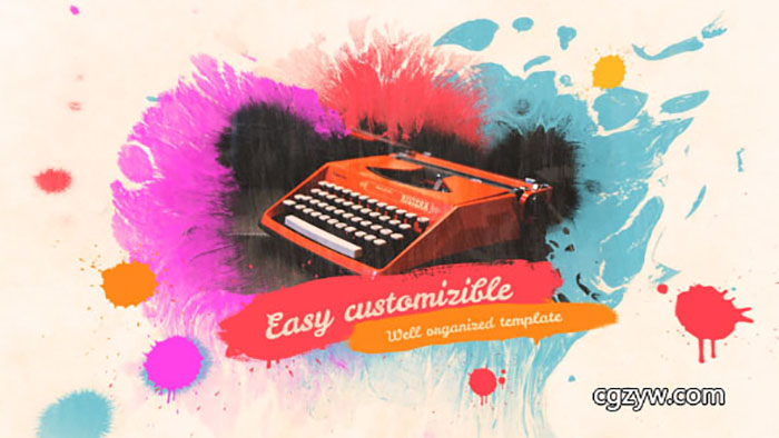 AE模板-中国风水彩水墨晕开片头回忆视频效果展示图片动画