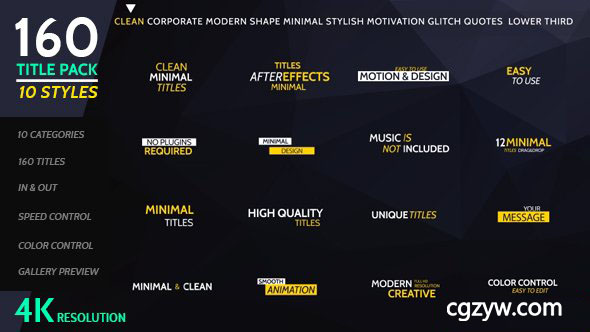 AE模板-160个简易实用栏目包装宣传片文字标题人名字幕条动画