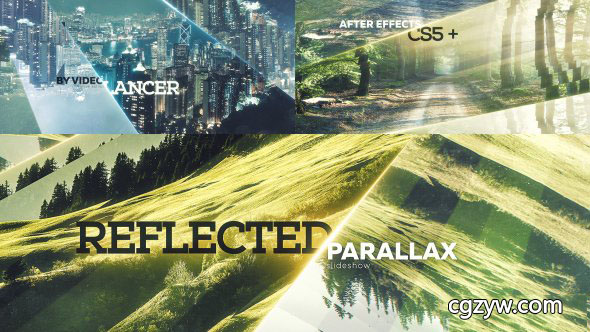 AE模板-视差滚动分层遮罩光线切割图片片头展示 Reflected Parallax Slideshow 免费下载