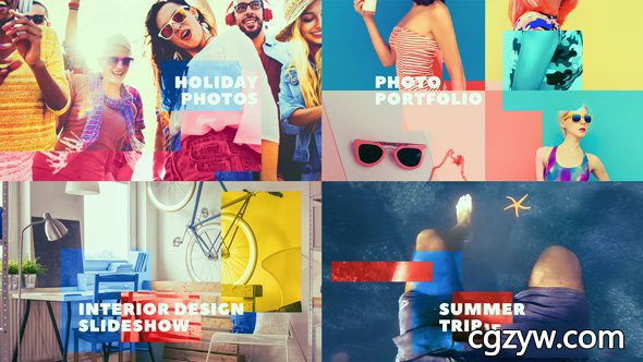 AE模板-时尚快乐假期照片相册推拉幻灯片展示片头 Universal Slideshow 免费下载