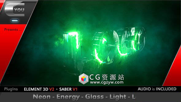AE模板-E3D玻璃质感霓虹灯能量路径描边游戏Logo展示 Neon Energy Glass Light Logo 免费下载