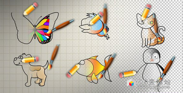 AE模板-卡通蝴蝶猫狗小动物绘画涂鸦动画 Animal Cartoon Paint 免费下载