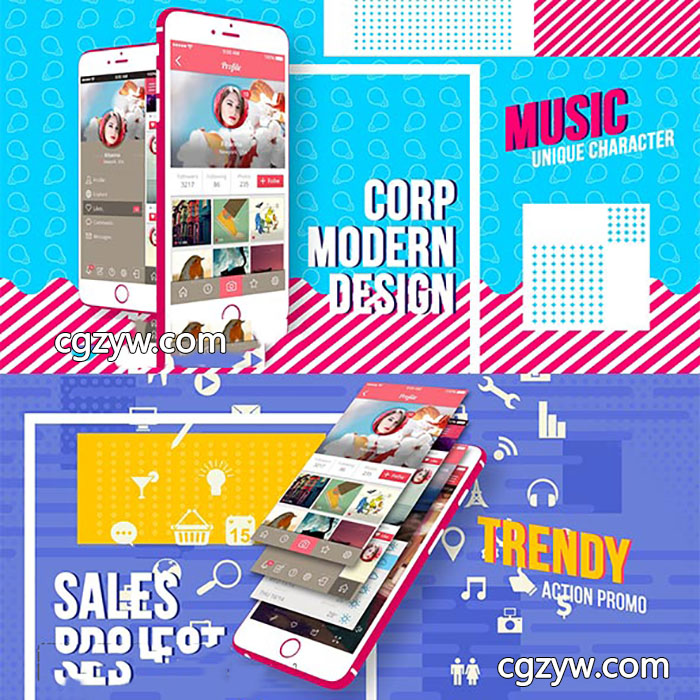 AE模板-时尚多彩手机APP UI展示扁平化创意MG动画宣传介绍